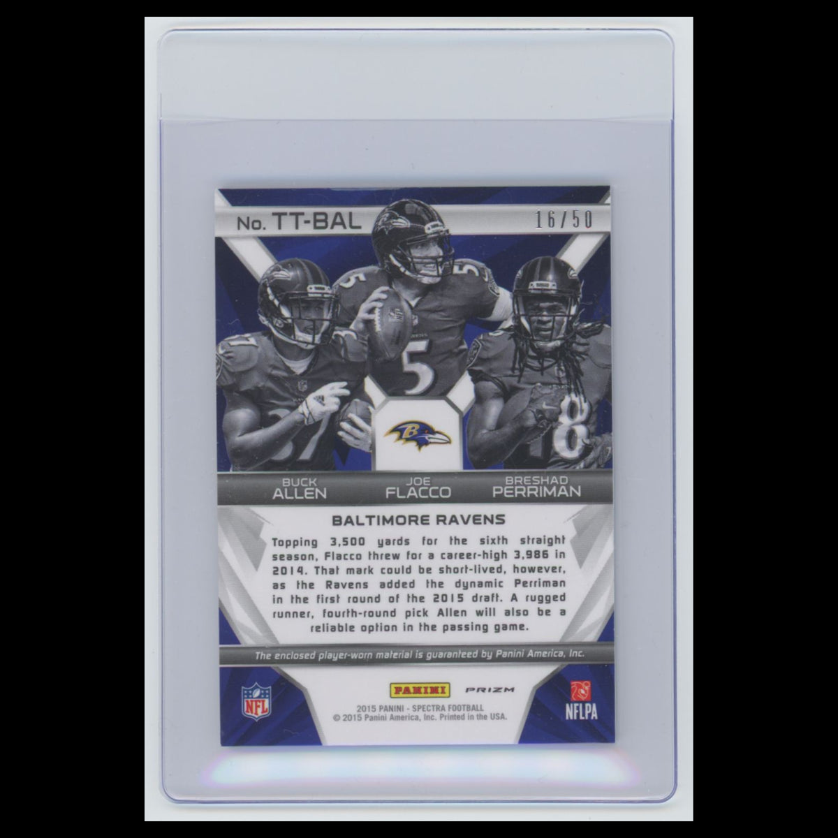 Breshad Perriman/Buck Allen/Joe Flacco /50 #TT-BAL 2015 Baltimore Ravens Card NM