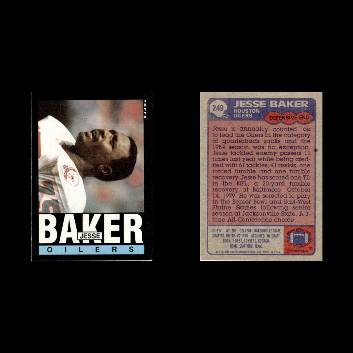 Jesse Baker #249 1985 Topps Houston Oilers Football Card NFL NM