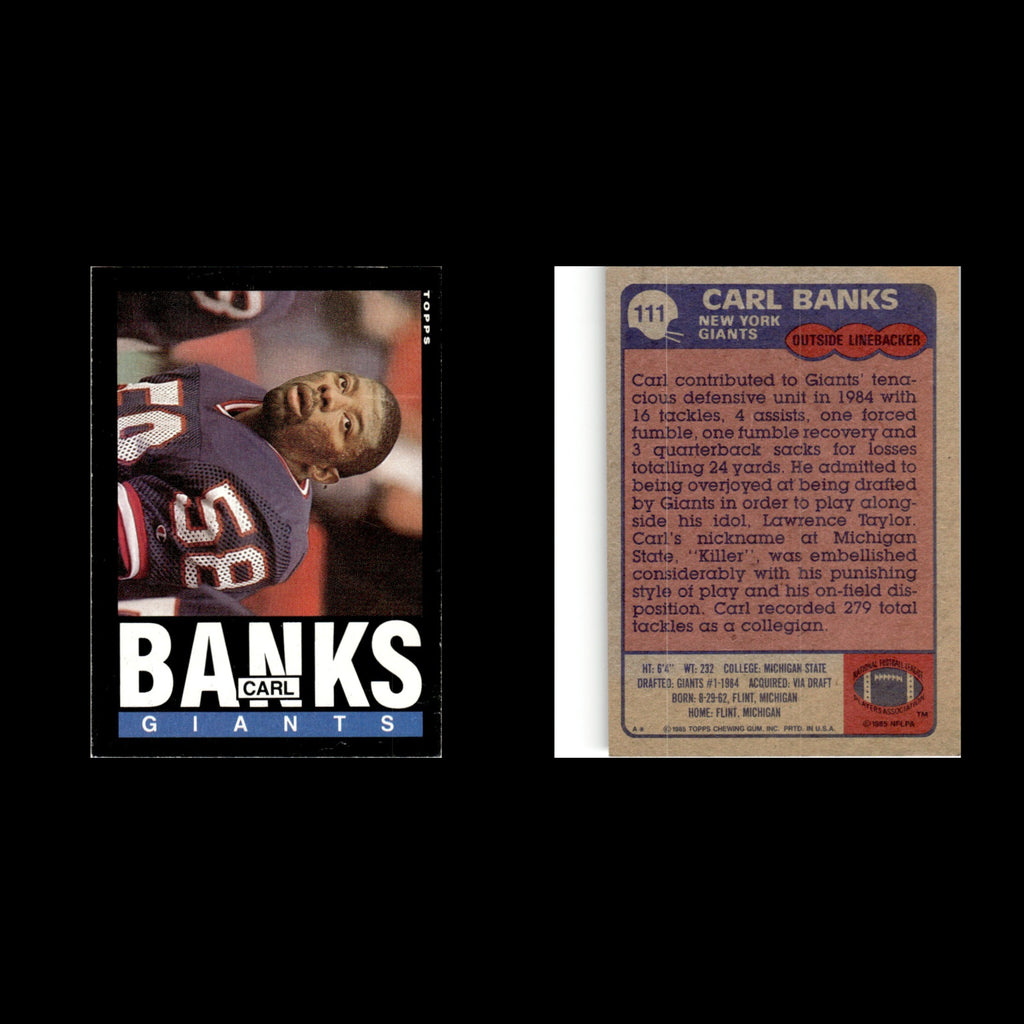 Carl Banks #111 1985 Topps New York Giants Football Card NFL NM