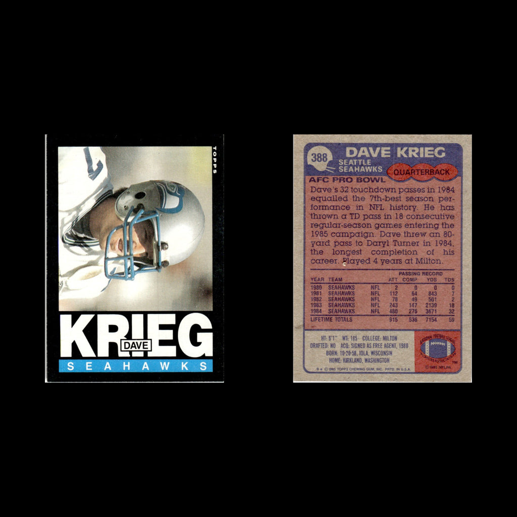 Dave Krieg #388 1985 Topps Seattle Seahawks Football Card NFL NM