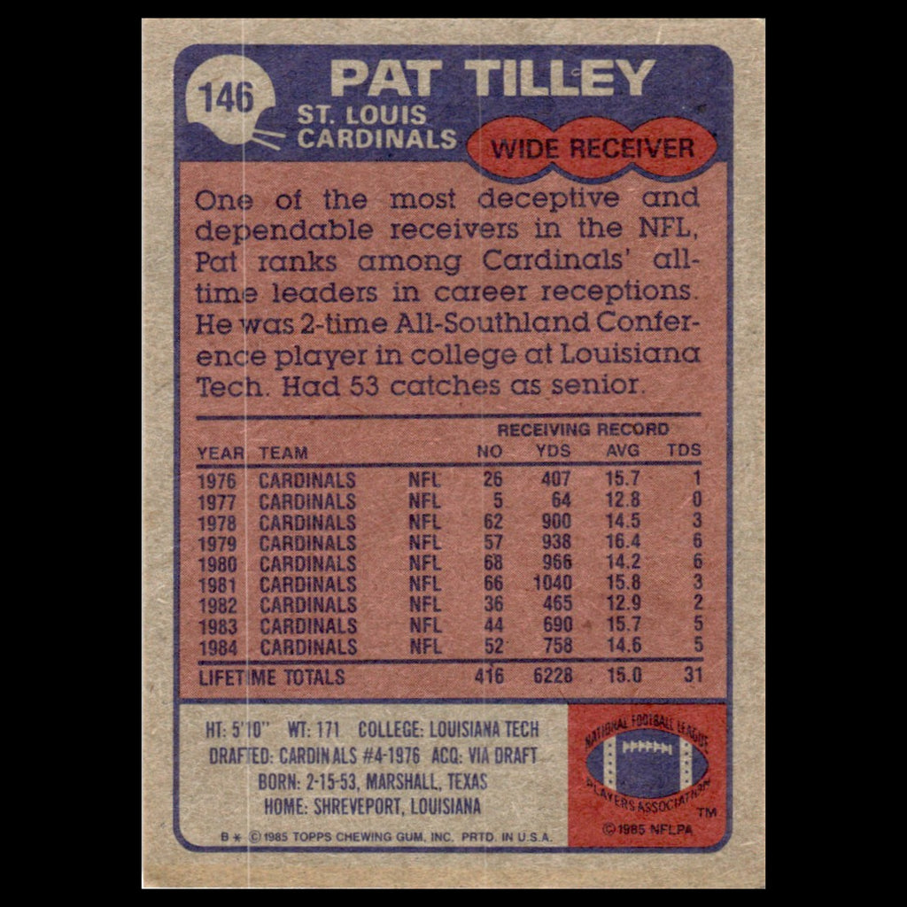 Pat Tilley #146 1985 Topps St. Louis Cardinals Football Card NFL NM