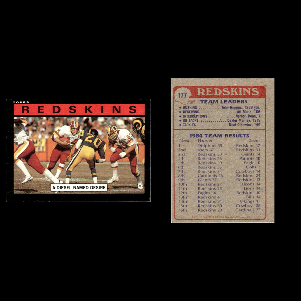 Redskins Team Leaders #177 1985 Topps Washington Redskins Football Card NFL NM