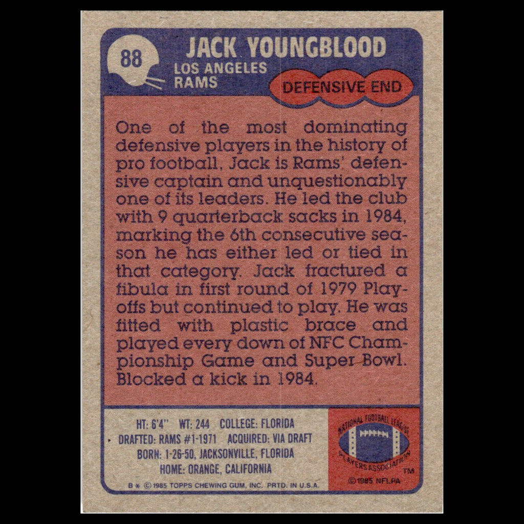 Jack Youngblood #88 1985 Topps Los Angeles Rams Football Card NFL NM