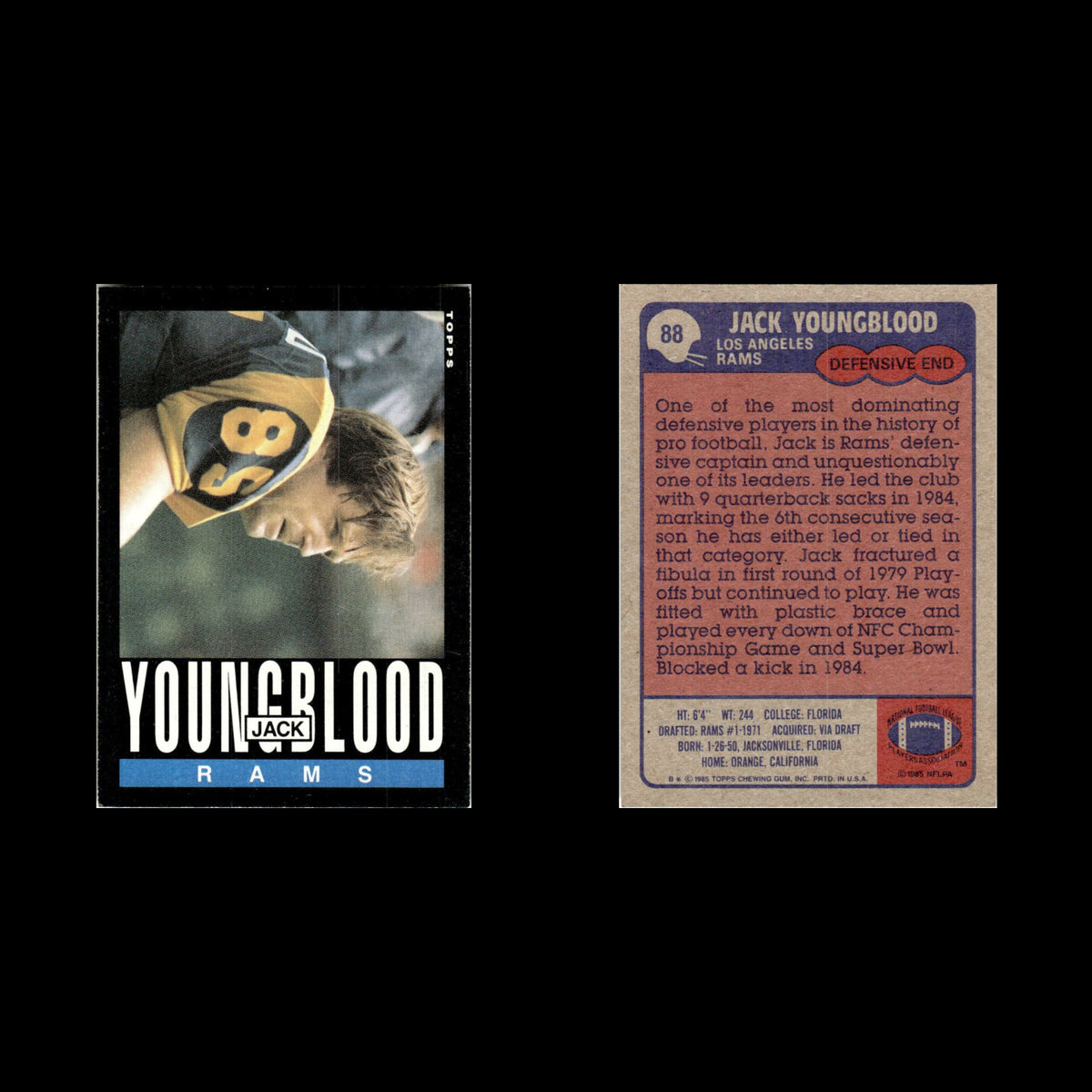 Jack Youngblood #88 1985 Topps Los Angeles Rams Football Card NFL NM