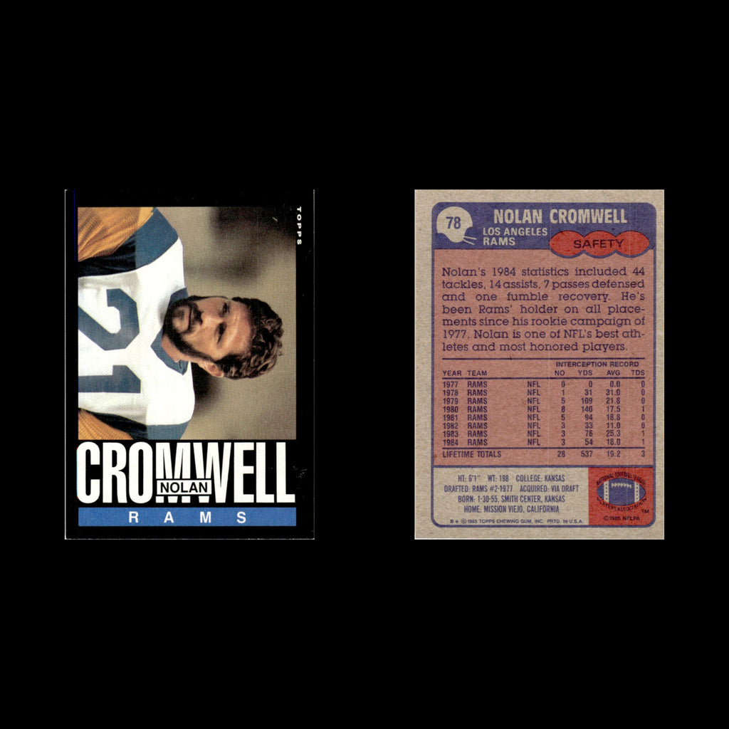 Nolan Cromwell #78 1985 Topps Los Angeles Rams Football Card NFL NM