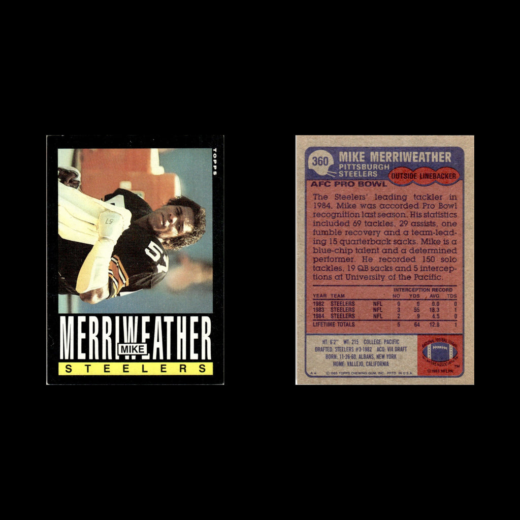 Mike Merriweather #360 1985 Topps Pittsburgh Steelers Football Card NFL NM