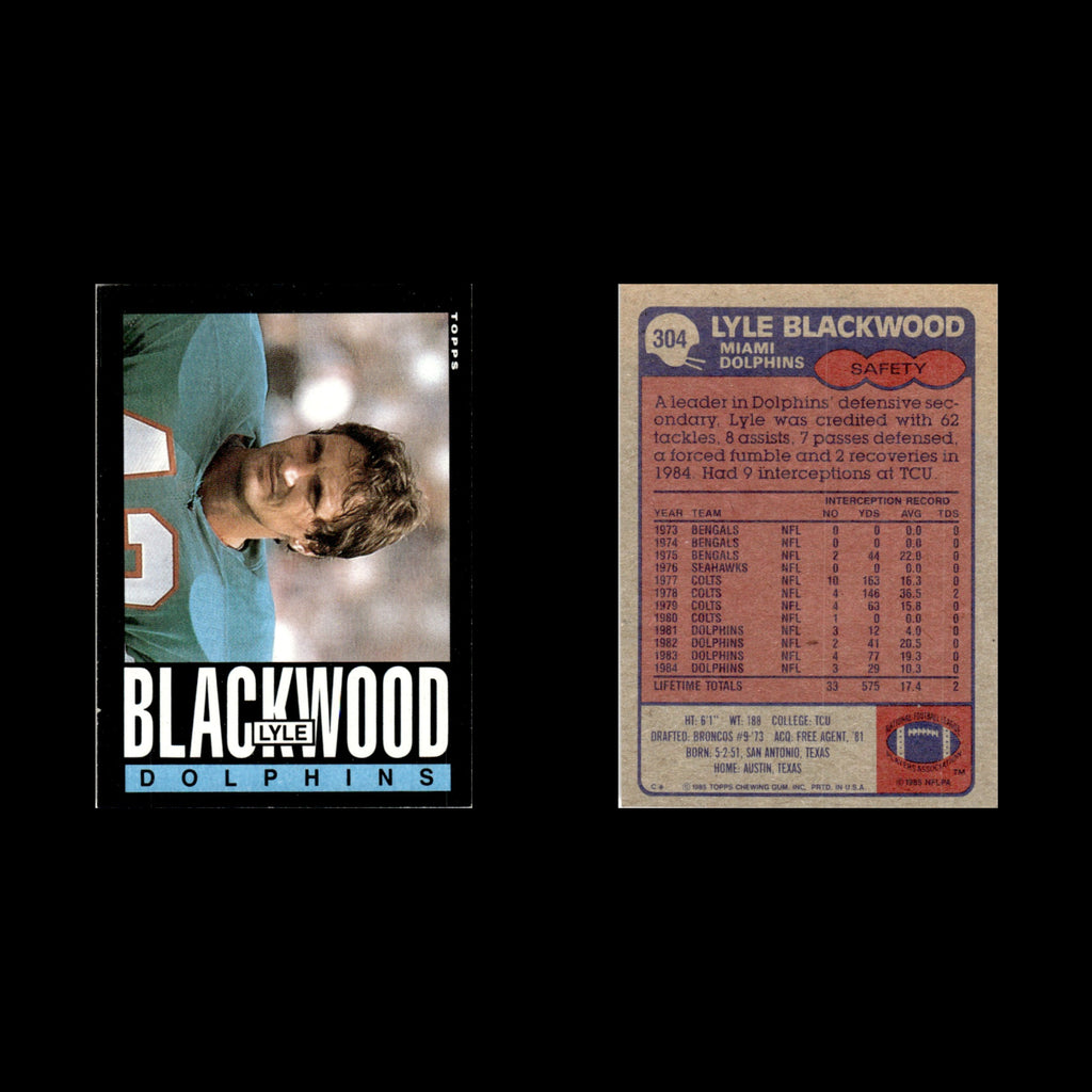 Lyle Blackwood #304 1985 Topps Miami Dolphins Football Card NFL NM