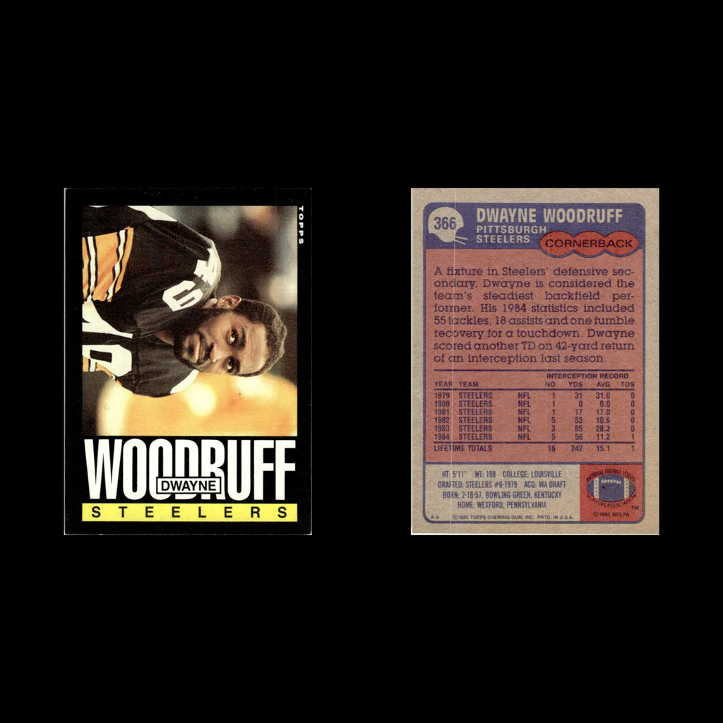 Dwayne Woodruff #366 1985 Topps Pittsburgh Steelers Football Card NFL NM