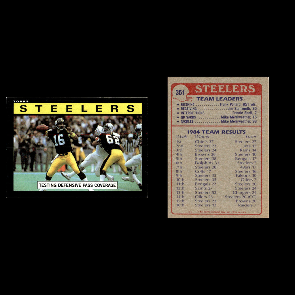 Steelers Team Leaders #351 1985 Topps Pittsburgh Steelers Football Card NFL NM