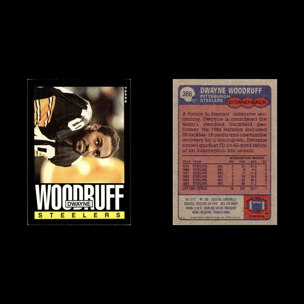 Dwayne Woodruff #366 1985 Topps Pittsburgh Steelers Football Card NFL NM