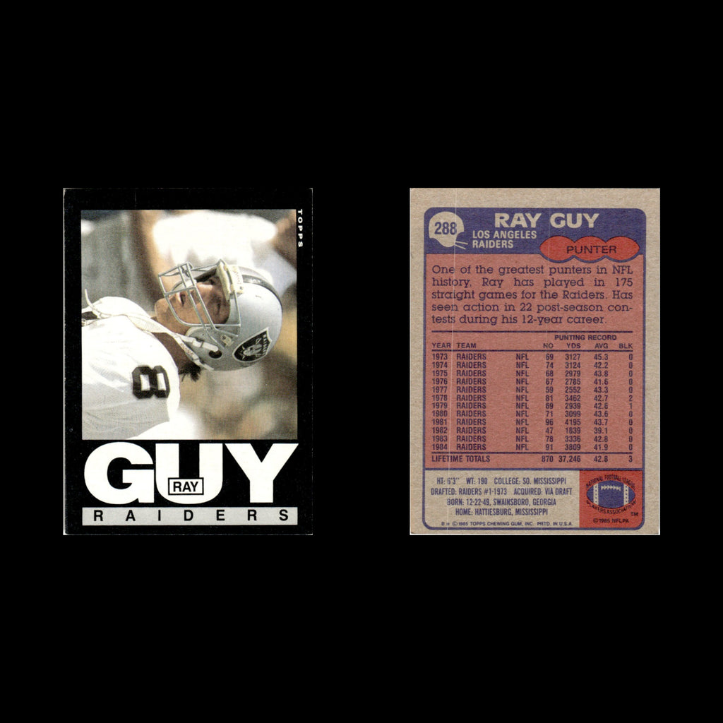 Ray Guy #288 1985 Topps Los Angeles Raiders Football Card NFL NM