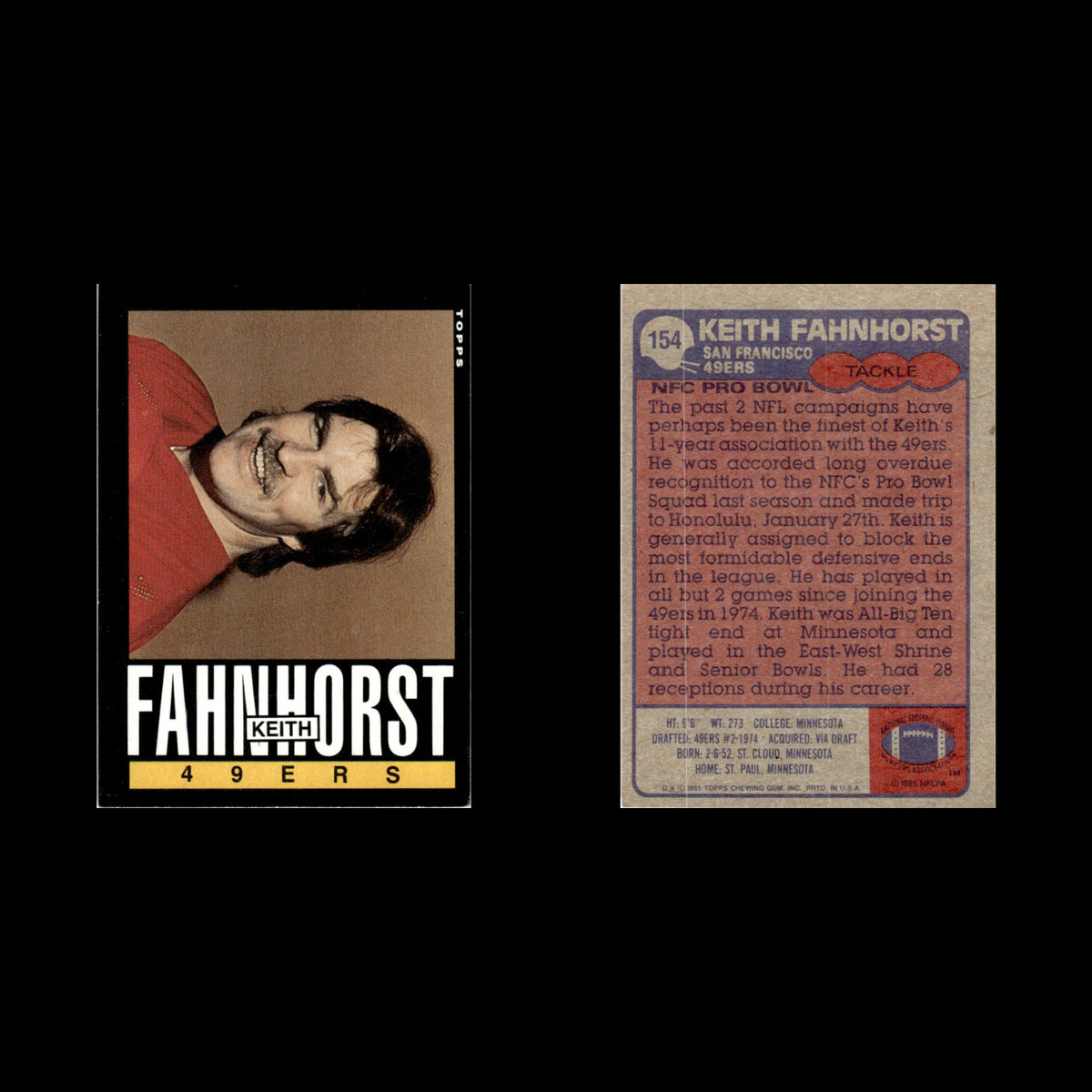 Keith Fahnhorst #154 1985 Topps San Francisco 49ers Football Card NFL NM