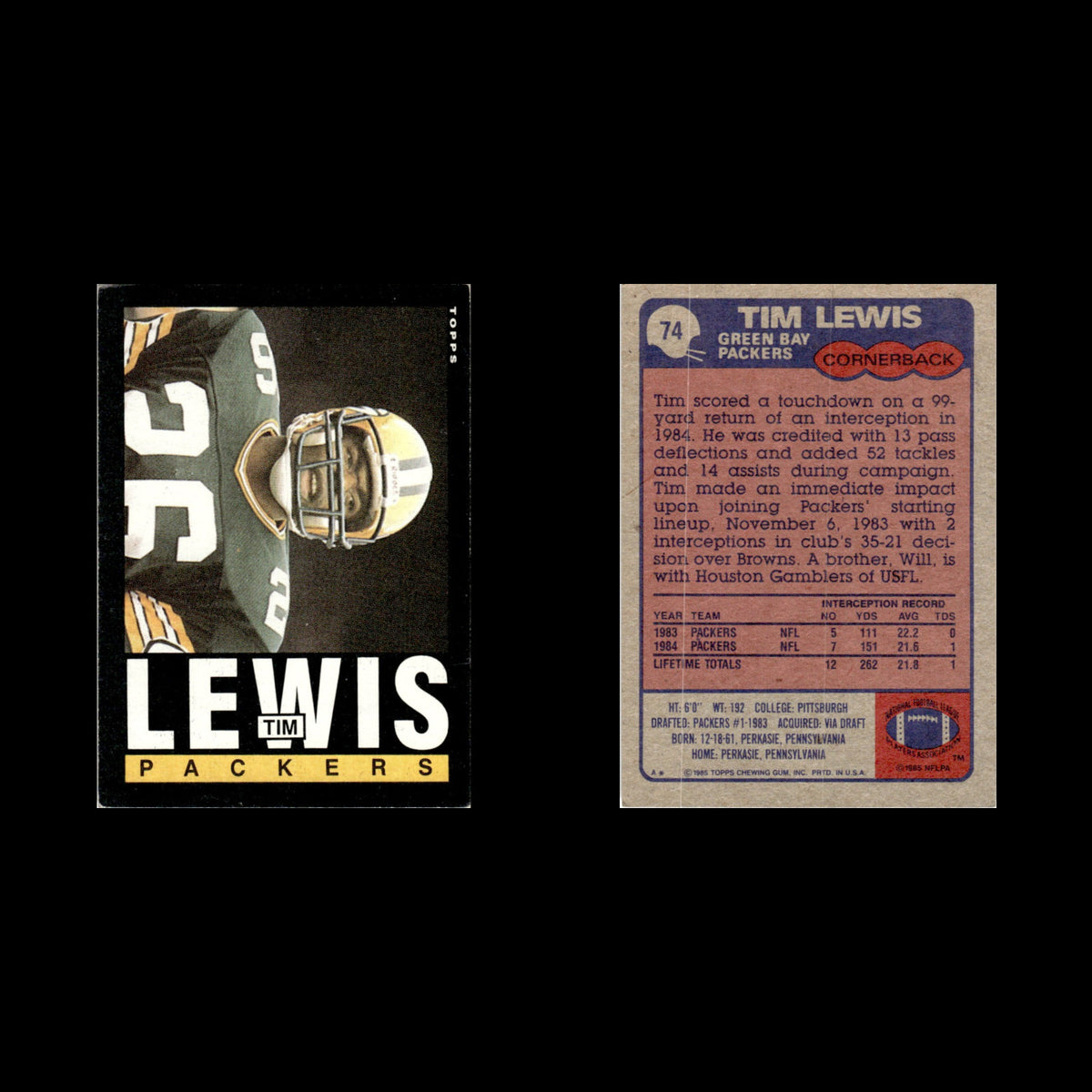 Tim Lewis #74 1985 Topps Green Bay Packers Football Card NFL NM