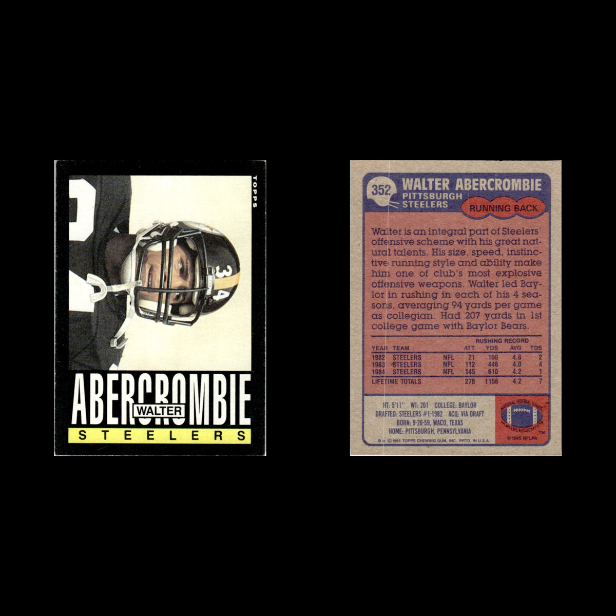 Walter Abercrombie #352 1985 Topps Pittsburgh Steelers Football Card NFL NM