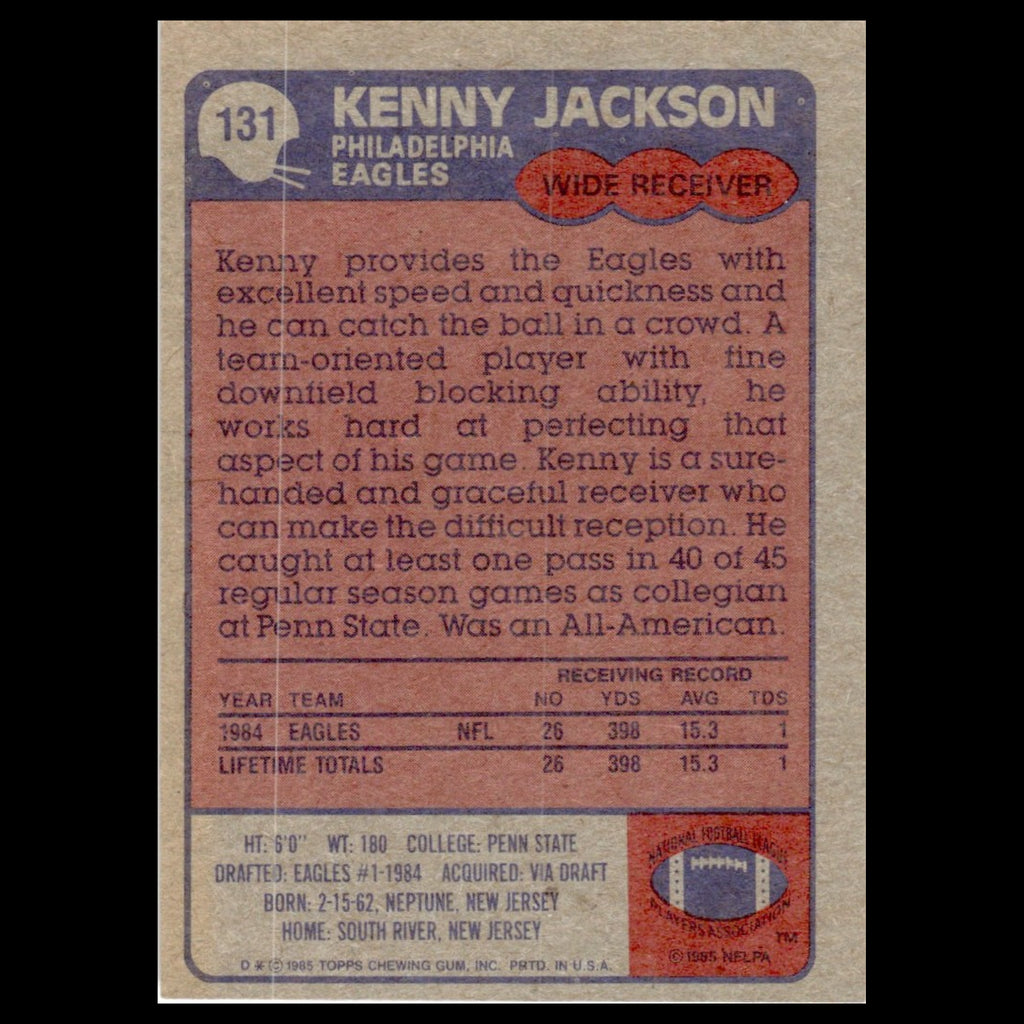 Kenny Jackson #131 1985 Topps Philadelphia Eagles Football Card NFL NM