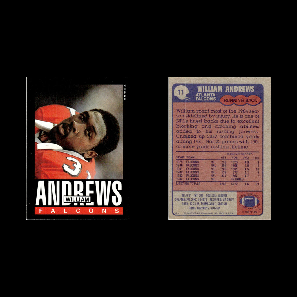 William Andrews #11 1985 Topps Atlanta Falcons Football Card NFL NM