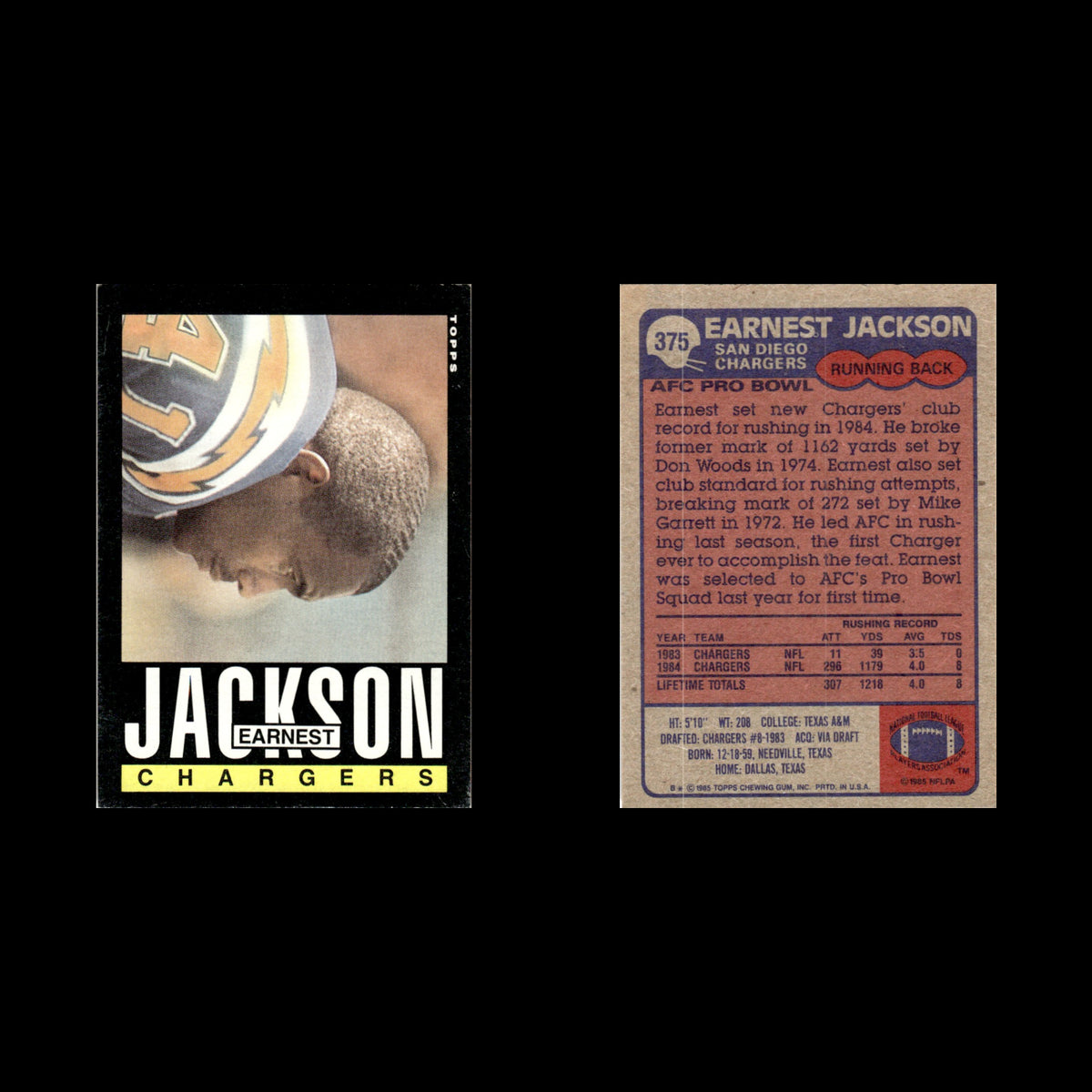 Earnest Jackson #375 1985 Topps San Diego Chargers Football Card NFL NM
