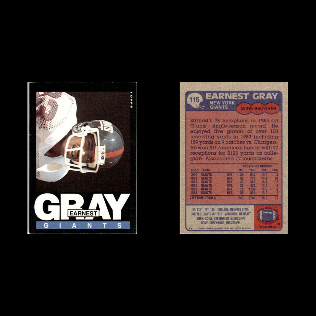 Earnest Gray #115 1985 Topps New York Giants Football Card NFL NM