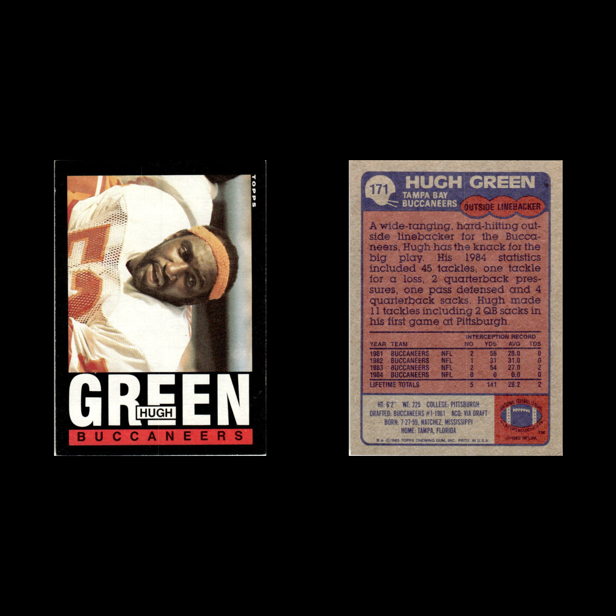 Hugh Green #171 1985 Topps Tampa Bay Buccaneers Football Card NFL NM
