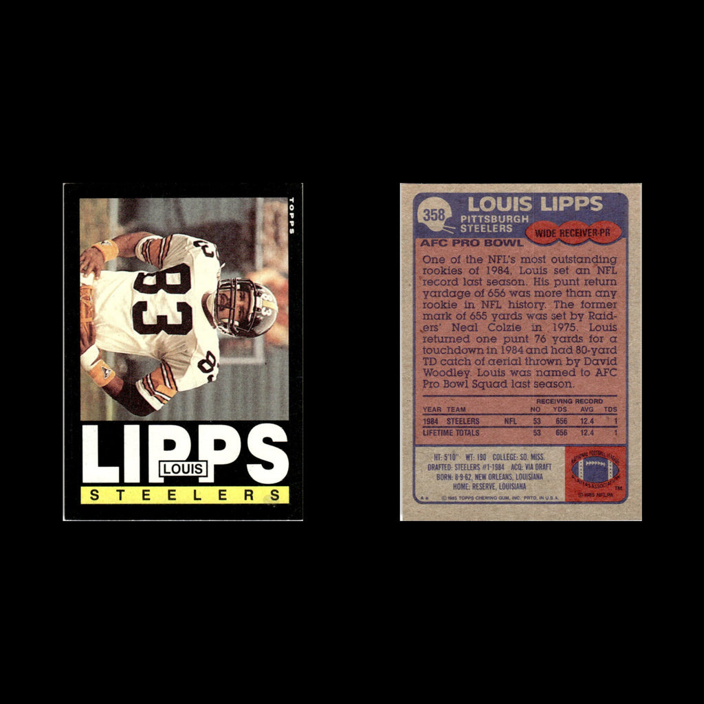 Louis Lipps #358 1985 Topps Pittsburgh Steelers Football Card NFL NM