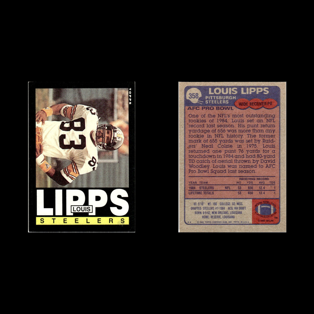 Louis Lipps #358 1985 Topps Pittsburgh Steelers Football Card NFL NM