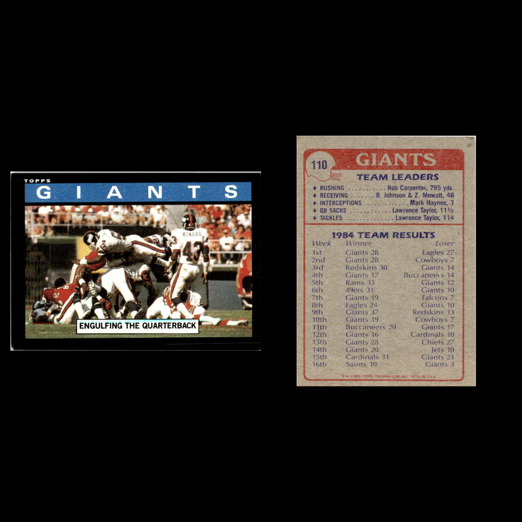 Giants Team Leaders #110 1985 Topps New York Giants Football Card NFL NM