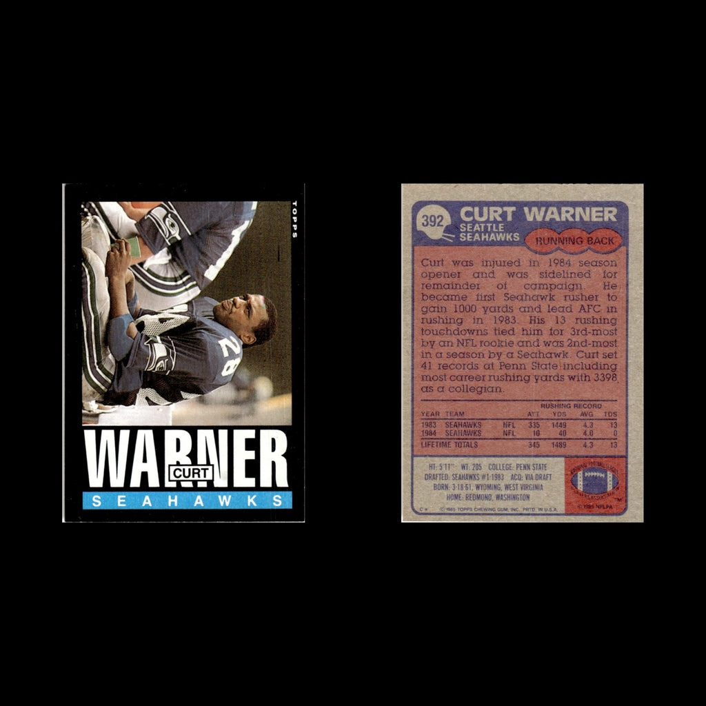 Curt Warner #392 1985 Topps Seattle Seahawks Football Card NFL NM