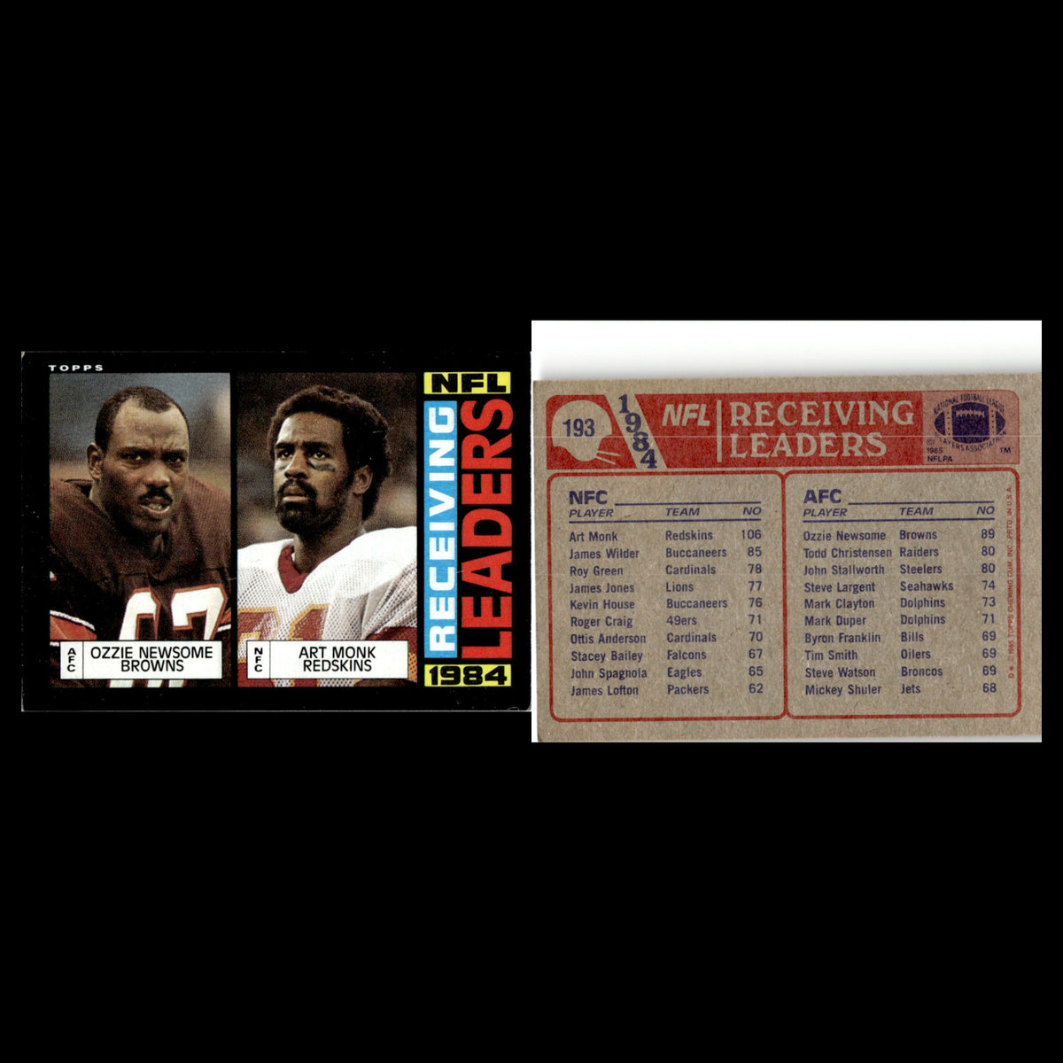 Ozzie Newsome/Art Monk #193 1985 Topps Cleveland Browns/Washington Redskins Card
