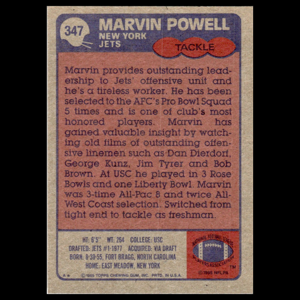 Marvin Powell #347 1985 Topps New York Jets Football Card NFL NM