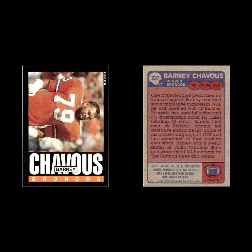 Barney Chavous #237 1985 Topps Denver Broncos Football Card NFL NM