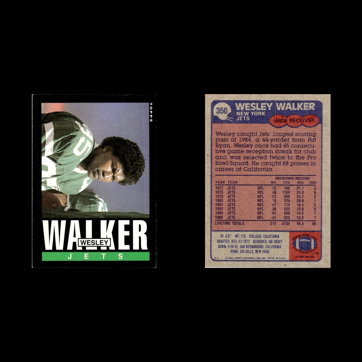 Wesley Walker #350 1985 Topps New York Jets Football Card NFL NM