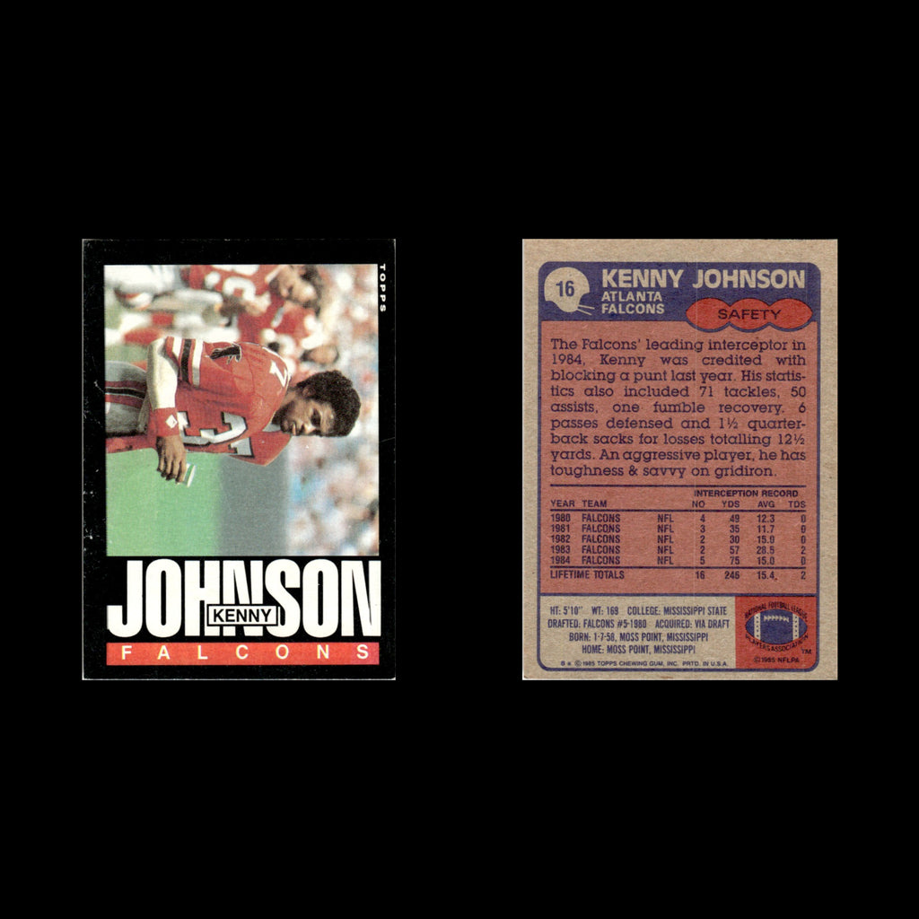 Kenny Johnson #16 1985 Topps Atlanta Falcons Football Card NFL NM