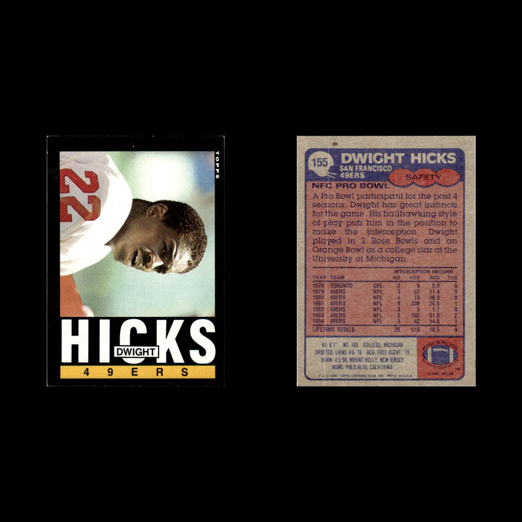 Dwight Hicks #155 1985 Topps San Francisco 49ers Football Card NFL NM