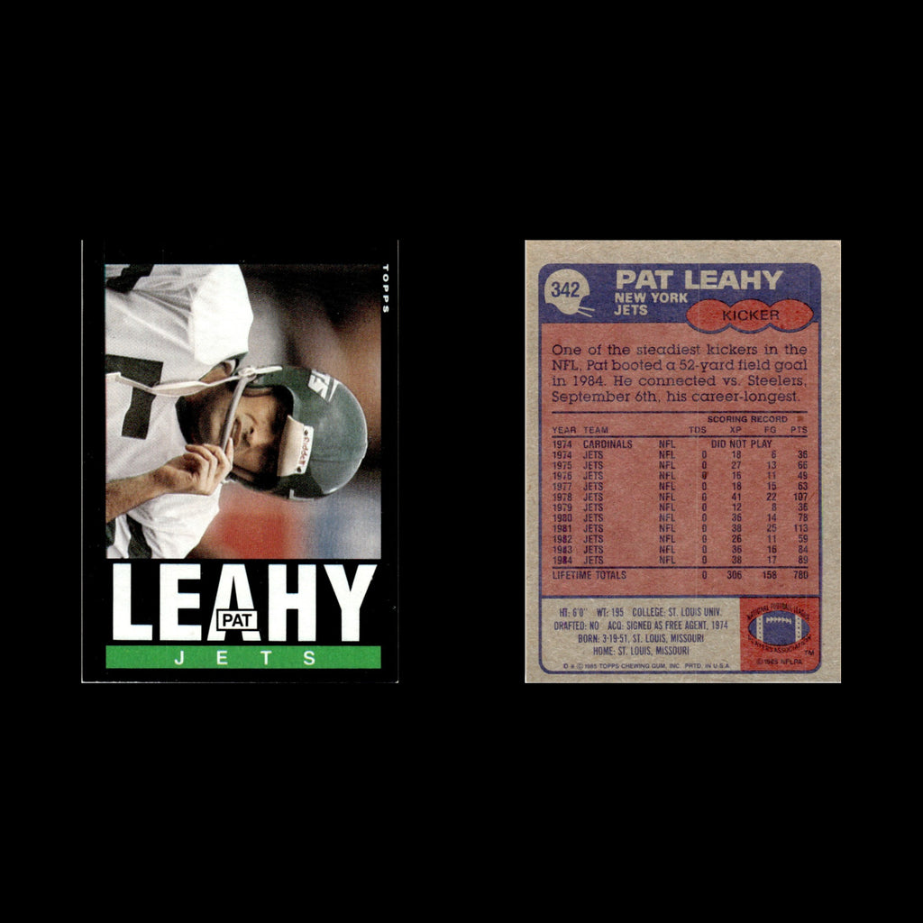Pat Leahy #342 1985 Topps New York Jets Football Card NFL NM