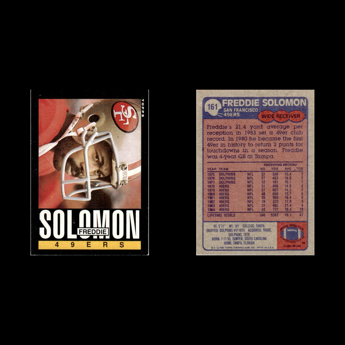 Freddie Solomon #161 1985 Topps San Francisco 49ers Football Card NFL NM