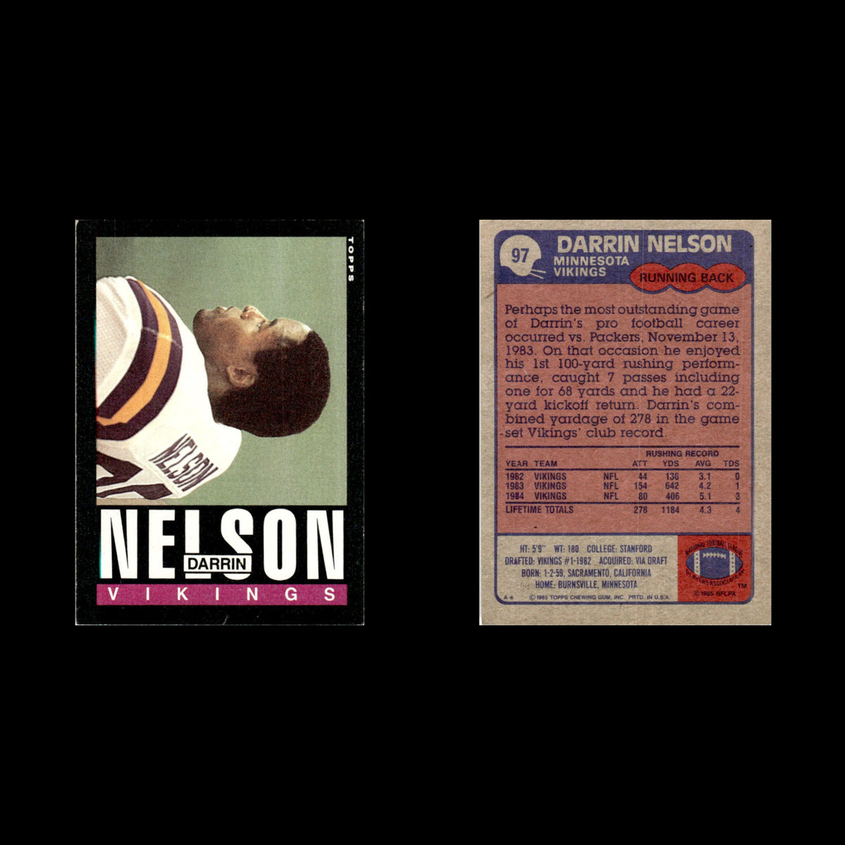 Darrin Nelson #97 1985 Topps Minnesota Vikings Football Card NFL NM