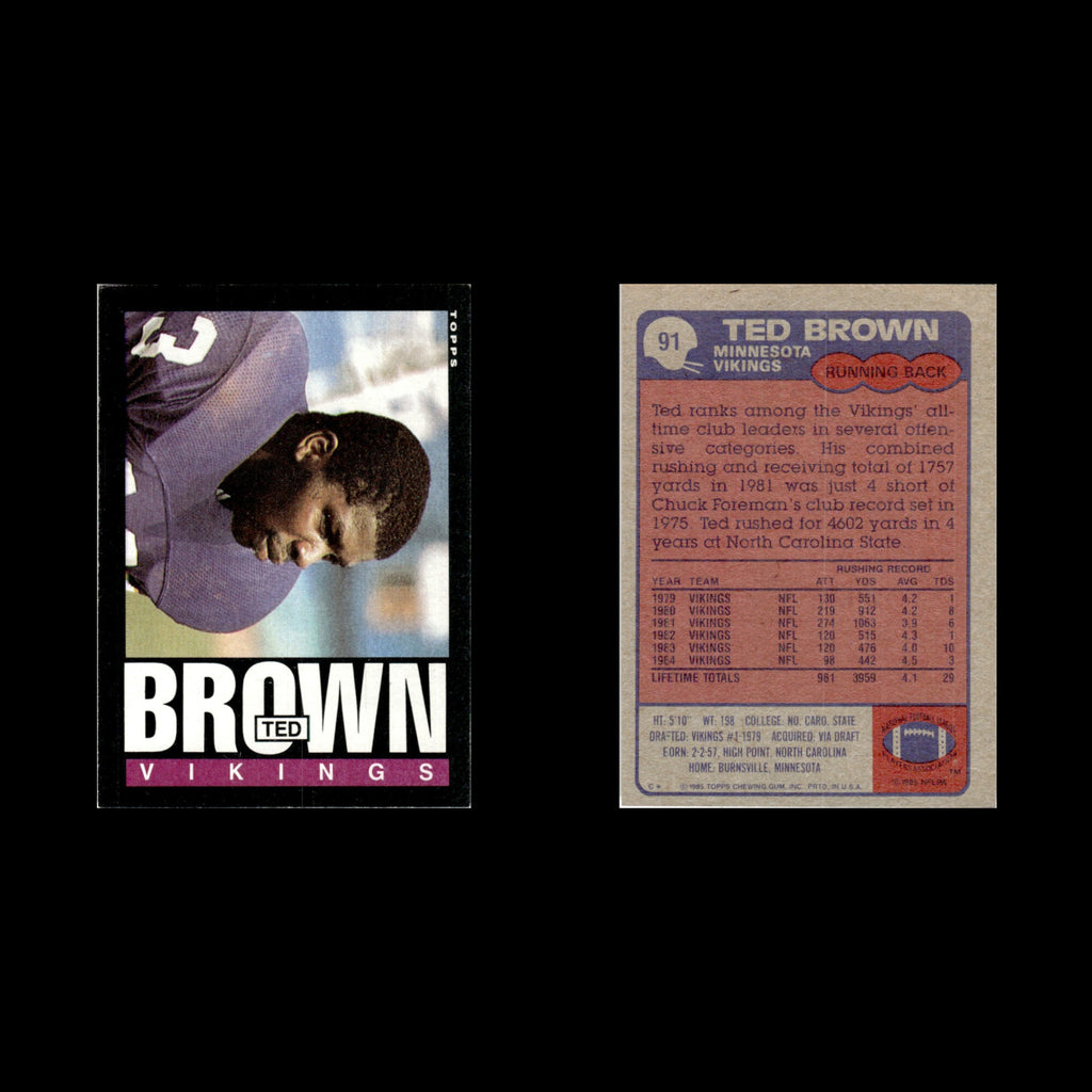 Ted Brown #91 1985 Topps Minnesota Vikings Football Card NFL NM