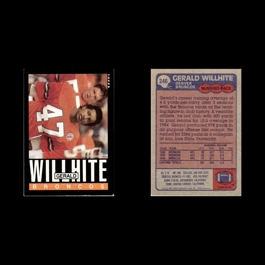 Gerald Willhite #246 1985 Topps Denver Broncos Football Card NFL NM