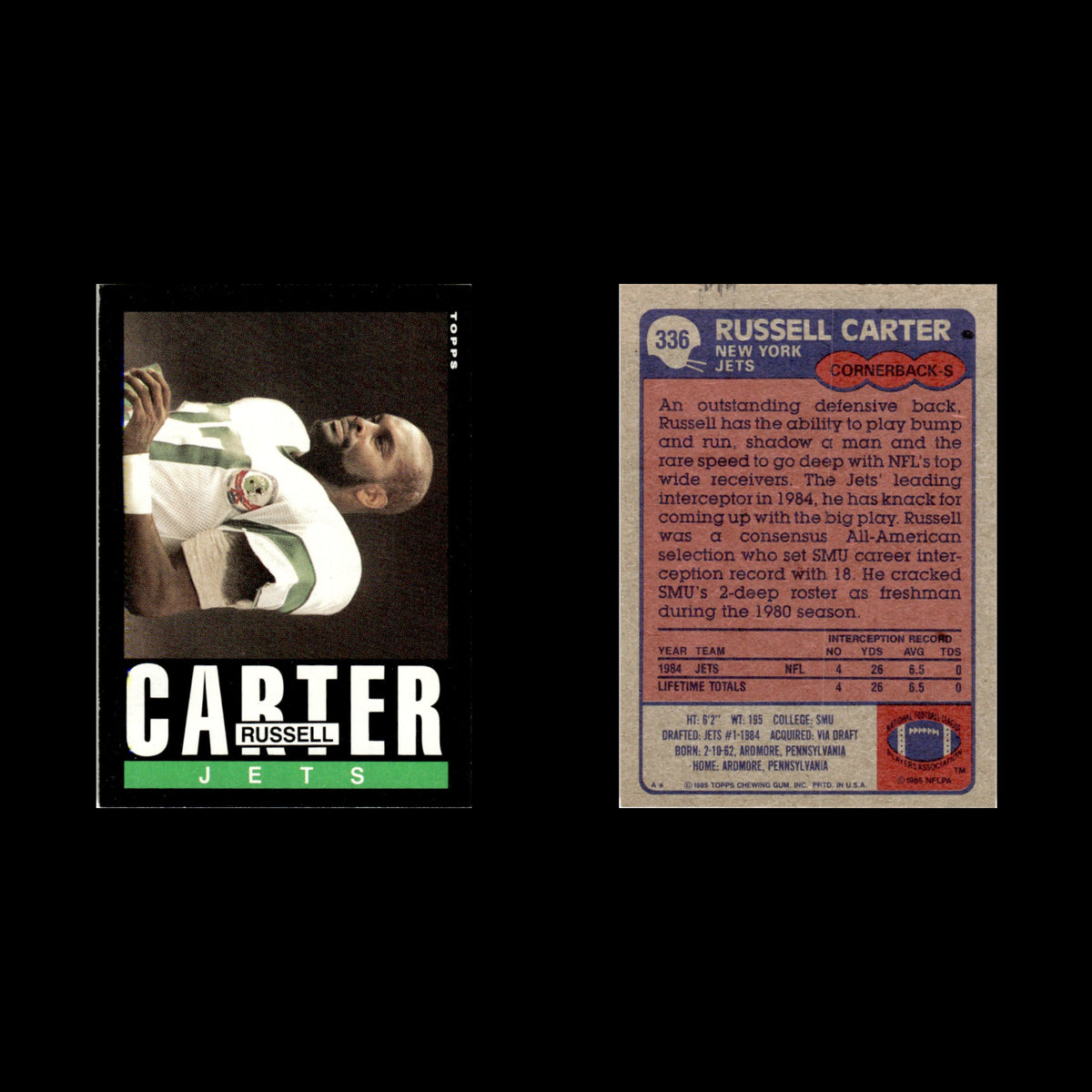 Russell Carter #336 1985 Topps New York Jets Football Card NFL NM