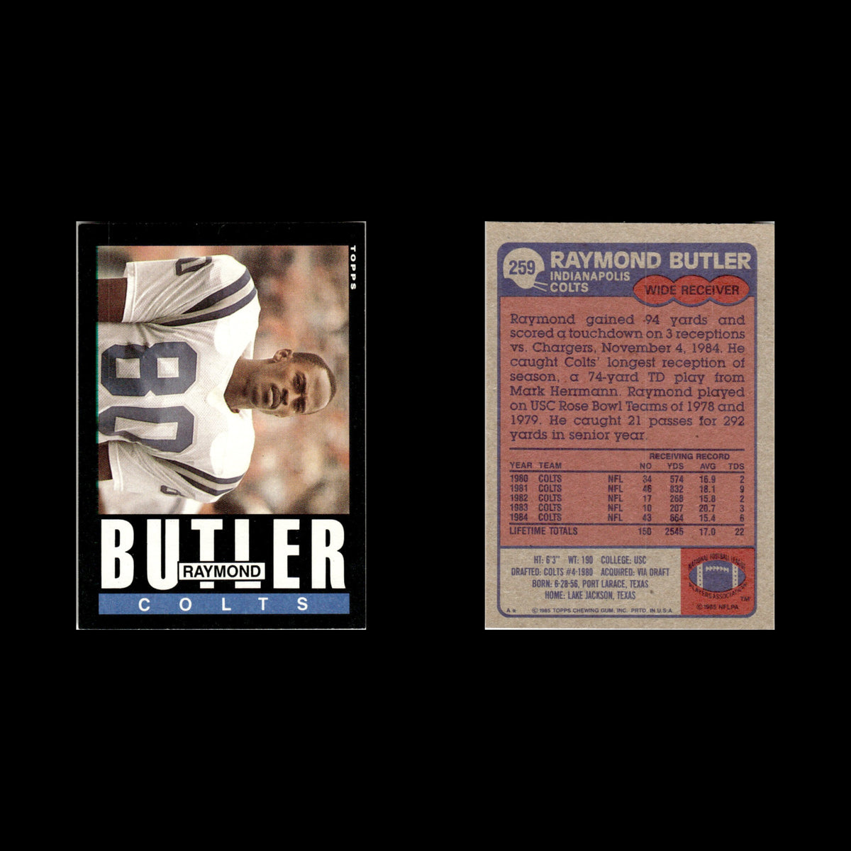 Raymond Butler #259 1985 Topps Indianapolis Colts Football Card NFL NM