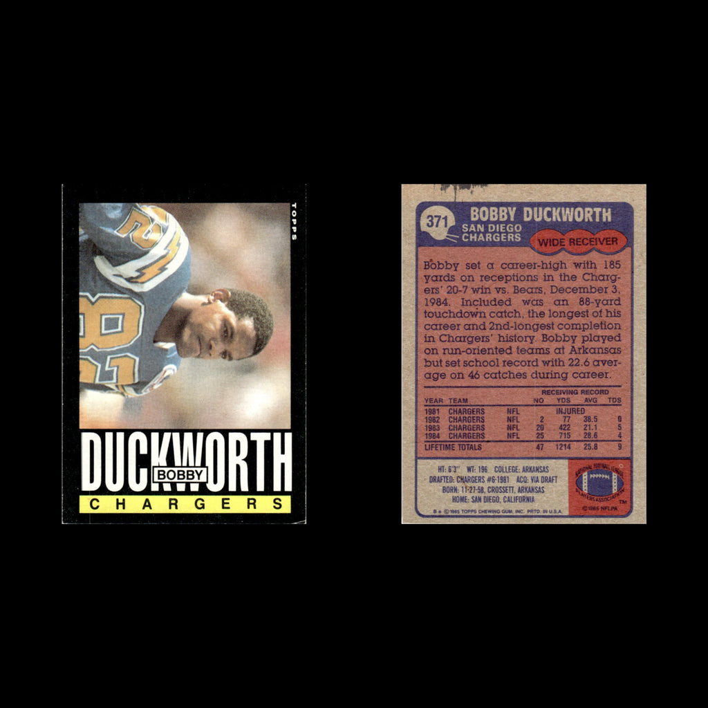 Bobby Duckworth #371 1985 Topps San Diego Chargers Football Card NFL NM