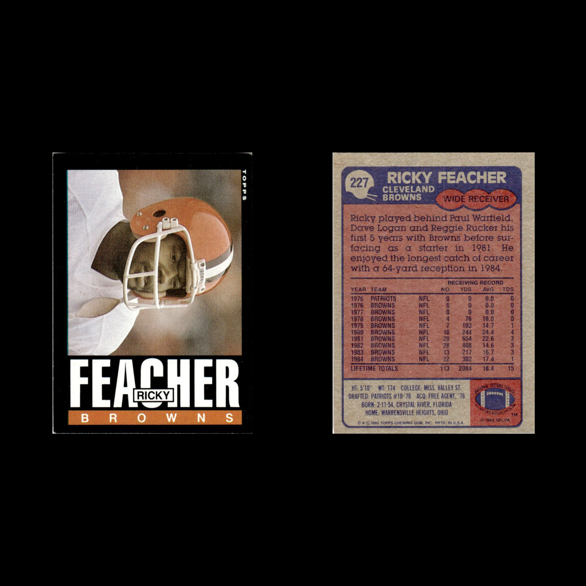 Ricky Feacher #227 1985 Topps Cleveland Browns Football Card NFL NM