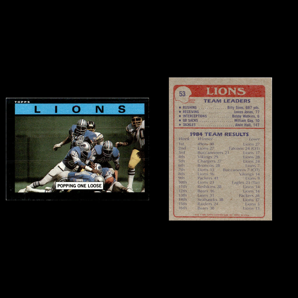 Lions Team Leaders #53 1985 Topps Detroit Lions Football Card NFL NM