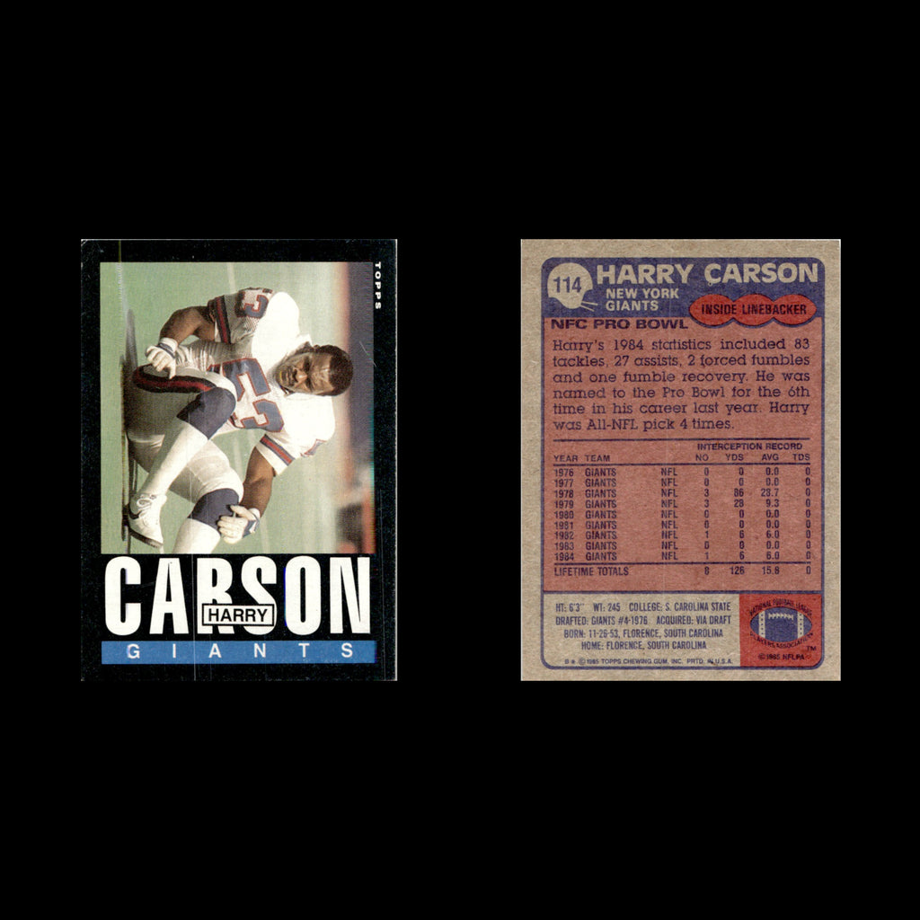 Harry Carson #114 1985 Topps New York Giants Football Card NFL NM