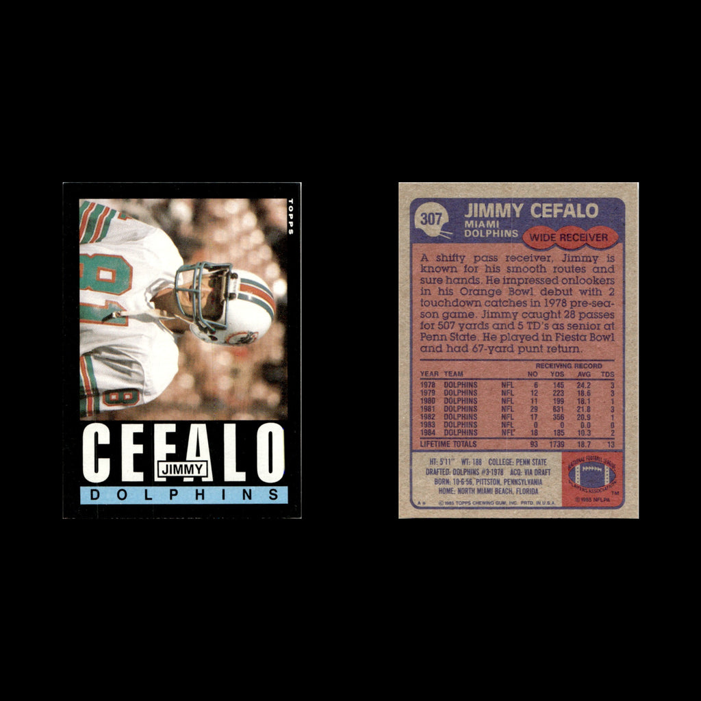 Jimmy Cefalo #307 1985 Topps Miami Dolphins Football Card NFL NM