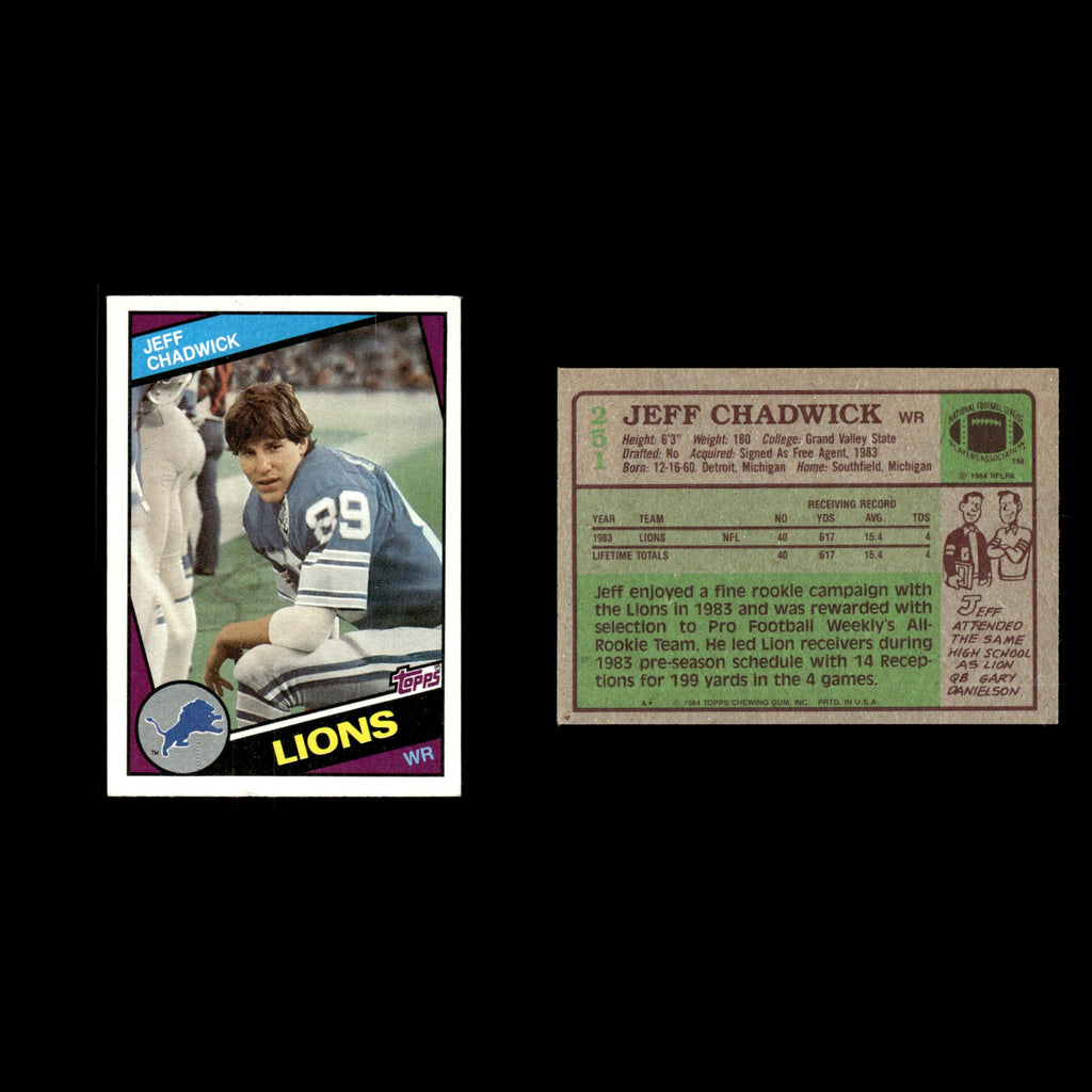 Jeff Chadwick #251 1984 Topps Detroit Lions Football Card NFL EX