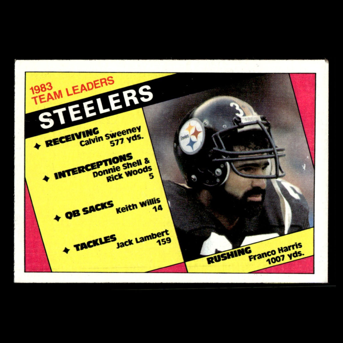 Franco Harris Steelers Team Leaders #159 1984 Topps Pittsburgh Steelers Football