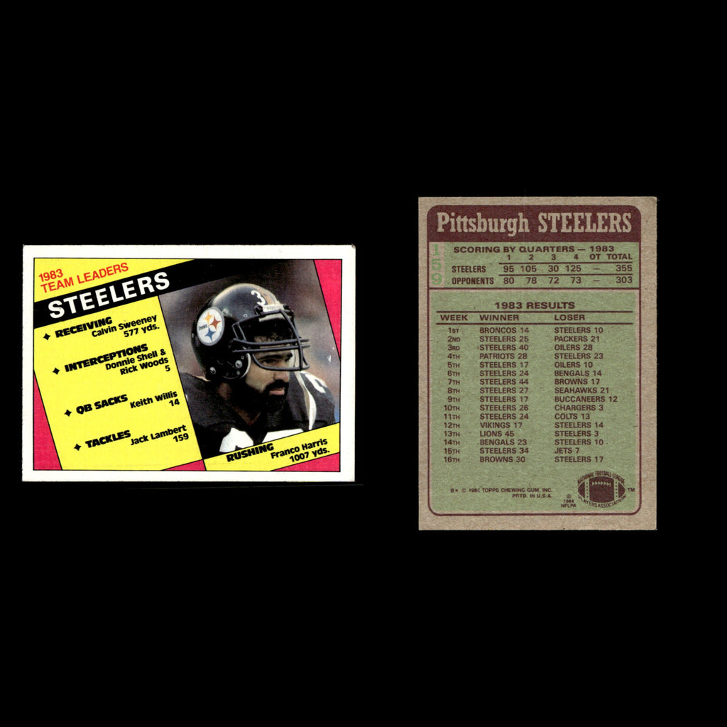Franco Harris Steelers Team Leaders #159 1984 Topps Pittsburgh Steelers Football