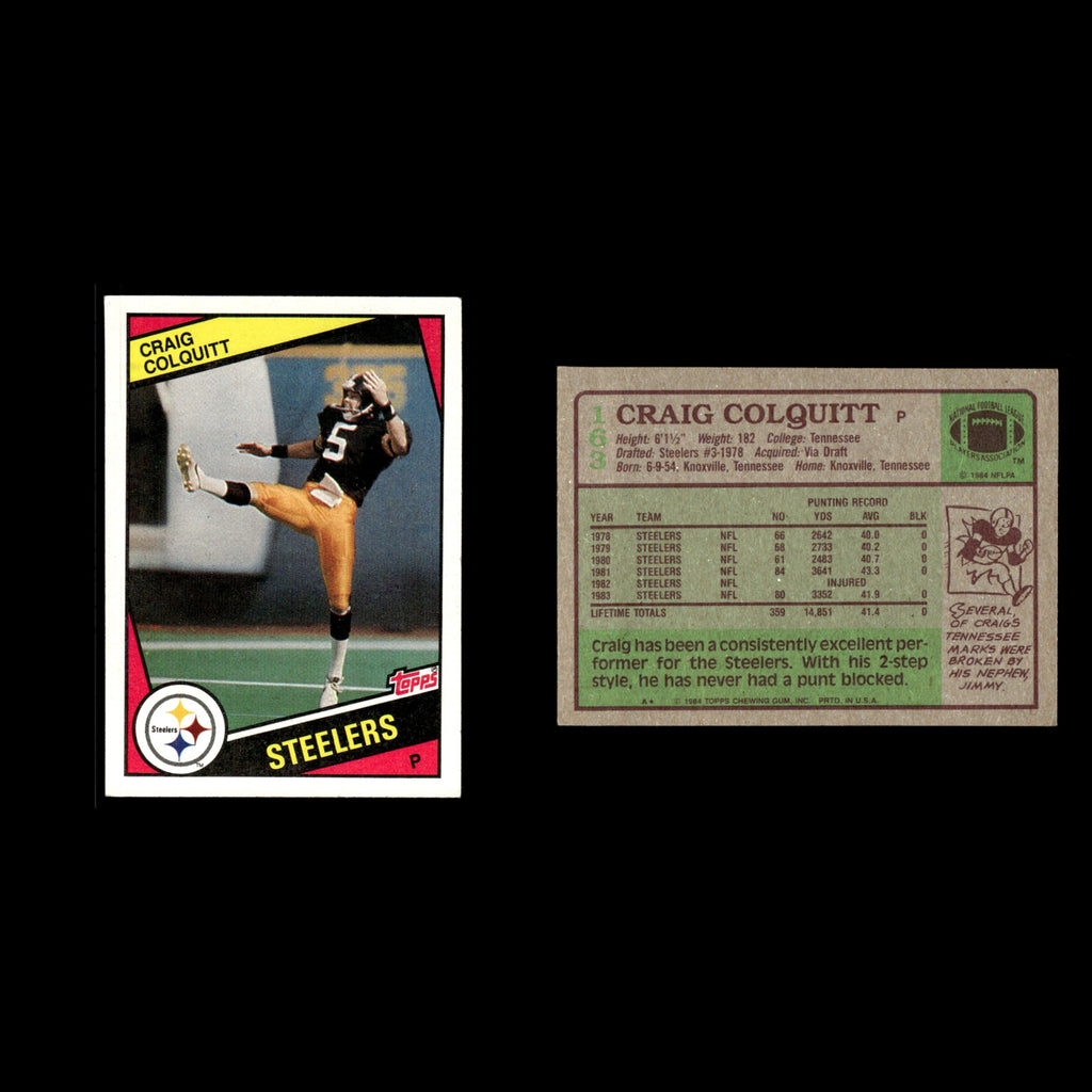 Craig Colquitt #163 1984 Topps Pittsburgh Steelers Football Card NFL EX