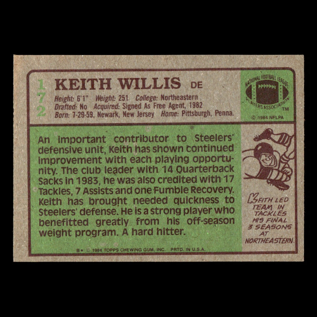 Keith Willis #172 1984 Topps Pittsburgh Steelers Football Card NFL EX